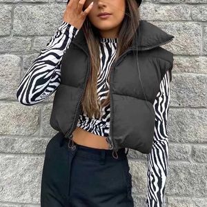 Coletes femininos puffy colete feminino com zíper gola alta sem mangas leve acolchoado puffer cropped colete acolchoado inverno jaqueta quente 221010 T230808