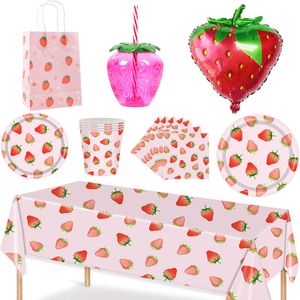 Other Event Party Supplies Strawberry Paper Plate Napkins Disposable Tableware Candy Bag Foil Balloon Wedding Kid Grils Birthday Decor 230808