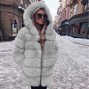 2021 Зима густое теплое изделий из искусственного меха женщина плюс размером с капюшоном с длинным рукавом.