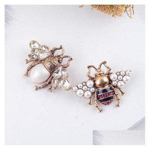 Pins Brooches Retro Gold Color Rhinestone Animal Brooch Pin Pearl Flying Insect For Women And Men Uni Clothes Broach Drop Delivery Je Dh5Kg