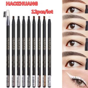 Ögonbrynsförstärkare 12st White Eyebrow Pencil Draw Line Pen Eyeshadow Naturlig långvarig tatuering Tint Vattentät ögonbryn Makeup Beauty Kit 230807