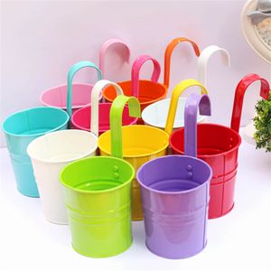 10pcs/lot Wall Hanging Flower Pots Metal Fence Hanging Plant Pots Iron Garden Planter Pots Tin Bucket Holder Basket Home Garden JL1830