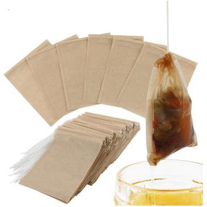 100 Pcs/Lot Tea Strainers Paper Tea Bag Natural Unbleached Wood Pulp Paper Disposable Tea Infuser Empty Bags with Drawstring Pouch 6*8CM