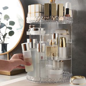Storage Baskets 3 Tiers Rotating Makeup Organizer with Compartment 360° Spinning Stand Reusable Display Case Large 230807