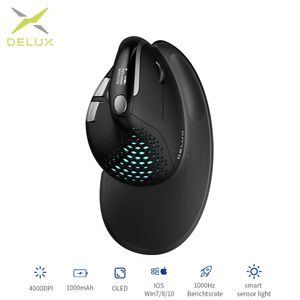 Mice Delux M618XSD Seeker Ergonomic Vertical Mouse with OLED Screen 4000DPI Rechargeable 1000mA Removable Back Cover For Computer 230808