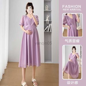 Umstandskleider 1150# 2023 Sommer Neue Ankunft Mode Umstandsmode Midi Langes Kleid Elegante Süße A-Linie Kleidung für Schwangere Frauen Schwangerschaft Lose HKD230808