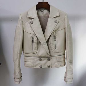 Women's Leather Faux Leather High Street New Fashion 2023 Designer Jacket Women's Lion Buttons Faux Leather Jacket Moto Jacket HKD230808