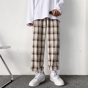 Мужские штаны Houzhou Plaid Men Linens Linsing Корейские брюки мужская уличная одежда мода дно лето широкая нога Harajuku дышащие