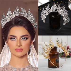 Saç klipsleri düğün kafası bant gümüş altın renk kristal çiçek yaprağı tiara saç bandı kadınlar için gelin aksesuarları mücevher