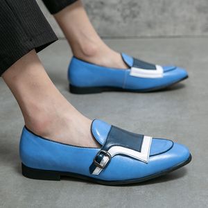 2023 NOWOŚĆ moda niebieska męska sukienka rozmiar 38-48 Casualne mokasyny męskie buty imprezowe buty ślizgowe skórzane buty dla mężczyzn zapatos hombre