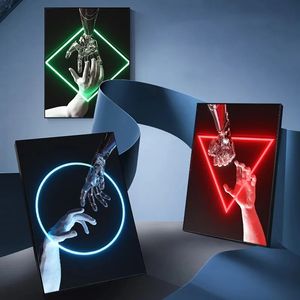 Michelangelo Robot Canvas Paintings Neon Futuristic Technology Sculpture Posters and Prints Wall Art Room Living Decoração Wo6