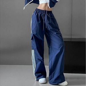 Women s Pants s Wide Leg Drawstring Cargo Pant High Waist Baggy Joggers Trousers Striped Harajuku Parachute Sweatpant Clothes Y2k 230808