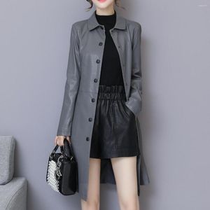 Women's Leather 2023 Spring And Autumn Women Pu Long Jacket Trench Coat Coats Slim Ladies Single Breasted Clothing