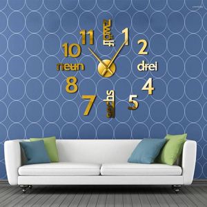 Wall Clocks German Language Mixed Arabia Numerals DIY Large Clock Silent Movement For Living Room Frameless Big Numbers