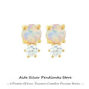 Stud AIDE 925 Silver Earring Fine Opal Zircon 18K Gold Plated Mini Cute Wedding Jewelry Gift Bijoux Argent Massif Pour Femme 230807
