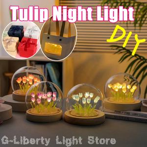 Nyhetsartiklar LED Tulip Night Light Handgjorda möbler dekoration USB DIY Bedside Lamp Simulation Flower Table Lamp Atmosphere Lamp för gåva 230808