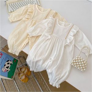 Clothing Sets Spring Autumn For Girls Infant Solid O-Neck Lace Puff Sleeved Jumpsuit Toddler 6M 9M 12M 24M Casual Outdoor Clothes