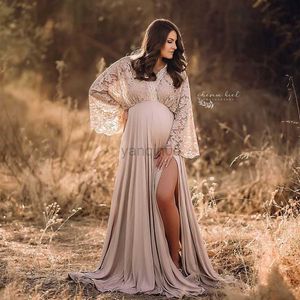 Abiti premaman Pizzo Boho Maternità Fotografia Abito lungo Baby Shower Abito lungo Bohemian Maternità Servizio fotografico Abito Fessura laterale HKD230808