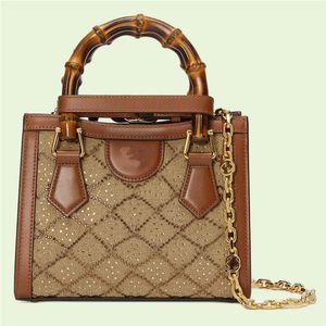 designer luxury handbags totes g Diana Camel And Ebony Canvas Crystals Mini Tote Bag 707449 Handbag 9A TOP Quality