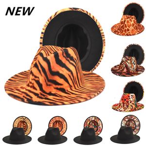 Wide Brim Hats Bucket Tiger pattern fedora hat womens wide brim straightedge woolen top mens outdoor travel trend autumn winter warm jazz 230808