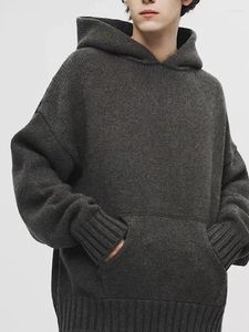 メンズセーター2023セータージャケットドロップショルダーフード付きチャンキーニットパーカー屋外プルオーバー