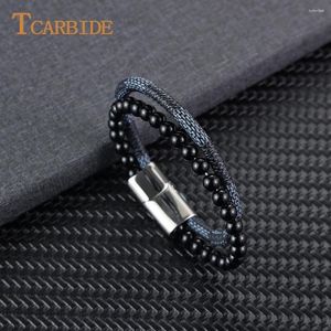 Bracelets à breloques Arrivées Pemium Bracelet en cuir véritable Tendance Perles naturelles Bouton magnétique en acier inoxydable Hommes Vie quotidienne Cadeau Bijoux
