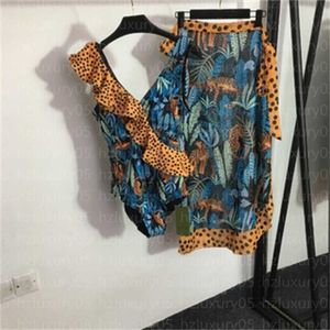 Kvinnor baddräkt bikini designer badkläder strand baddräkter leopard tryckt ruffle halter en bit baddräkt mode smal kjol designers badkläder kvinnor