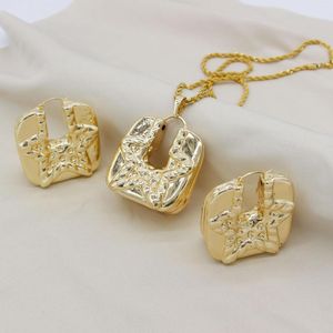 Necklace Earrings Set Adixyn Trendy Light Gold Color Square Pendant For Women Jewelry Afican/India Gifts N06293