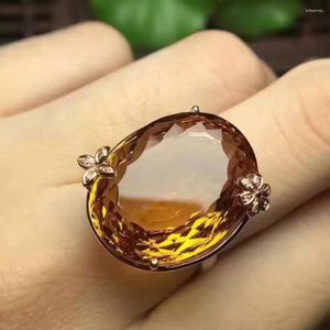 Cluster Rings Citrine Ring Natural Real Finger 925 Sterling Silver Fine Jewelry Gemstone 12 16mm