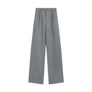 Calça Feminina Cinza Terno Cinza Perna Larga Estilo Verão Office Girl Calça Cintura Alta Reta Casual 230808