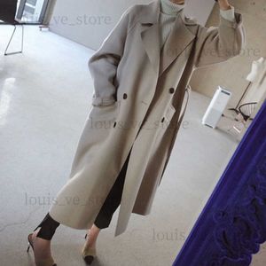 Płaszcz zimowy Kobiety szerokie kieszonkowe mieszanka pasa lapowego płaszcz oversize długa wykop wełniana wełna Women T230808