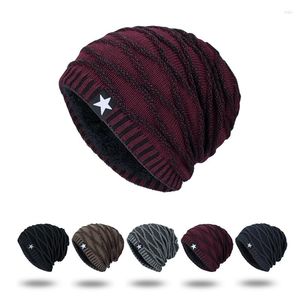 Berretti Berretto da sci Cappello lavorato a maglia Lana Inverno Velluto Caldo Pullover a cinque stelle Uomo Outdoor Skullies Berretti Corsa Escursionismo Termico