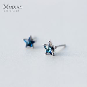 Скай -модиан прибыл на настоящие 925 серебряных звезд простые милые синие хрустальные серьги для женщин бренд бренд ювелирные украшения 230807