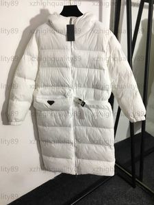 ダウンジャケットの膨らみジャケット女性フーディーコートデザイナー安全バックルベルトジッパーウエストパックロングスリーブフードミッドレングスコットン服デザイナー冬のコート