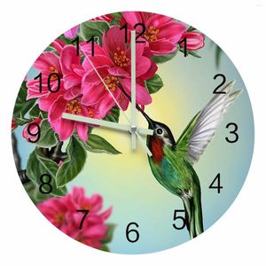 Zegary ścienne kwiat kolibry ptak świetlisty wskaźnik wnętrza domowe ozdoby okrągłe ciche salon sypialnia