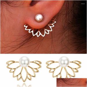 Orecchini a bottone Gioielli coreani Semplice imitazione fiore di perle per le donne Moda Double Sided Statement Ear Drop all'ingrosso Delive Dhgarden Dhclt