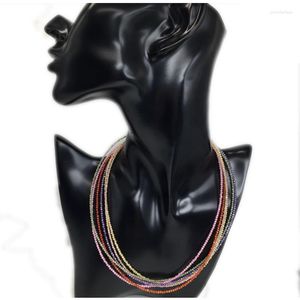 Choker 6 Teile/los Zirkon Naturstein Perlen Halsketten Kleine Größe Facettiert Runde 2MM Edelstahl Für Frauen Schmuck Geschenke