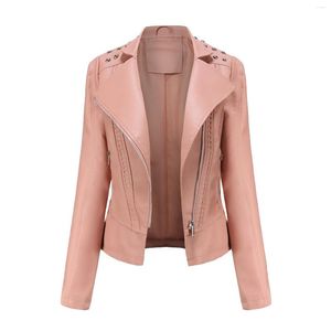 Women's Leather Lapel Irregular Jacket Coat Solid Color Fashion Beaded Design Long Sleeves Streetwear Women