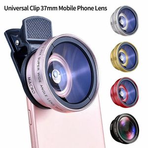 Universal Professional 2 i 1 Clip 37mm Mobiltelefonlinser 0,45x 49UV Wide Vinle Macro HD Fisheye Lens Kit för iPhone Android med detaljhandelspaket