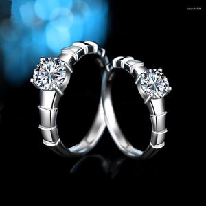 Cluster Rings Classic 1 Round Bamboo Joint Moissanite Ring for Women Sterling Silver High Clarity D Color Diamond Wedding Jewelry