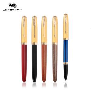 Fountain Pens Jinhao 85 Retro Pro Pen Ahşap Bakır Malzeme Altın Klip İnce Nib Ofis İmza Okulu Yazma A6214 230807