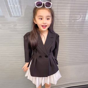 Clothing Sets Autumn Girl s Long sleeved Suit Fashion 2 piece Set Coat Chiffon Skirt Children s Clothes For Girls Aged 3 7 230807