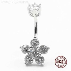 Zircon Flower Navel Piercing Ring 925 Sterling Silver Belly Button Rings for Girls Sexy Belly Piercing Body Jewelry L230808