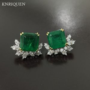 Stud Trend Womens 925 Silver Stamp Earrings 1010MM Natural Stone Emerald Lab Diamond Wedding Party Earring Fine Jewelry 230807
