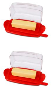 Butter Dish with Countertop Lid, Durable Plastic Butter Container with Spreader Knife, Cute Handle and Flip Lid Design for Easy Access, Non-Slip Two Pcs-11