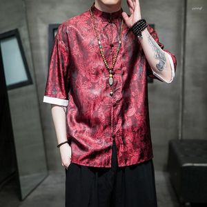 Männer Casual Hemden 2023 Sommer Koreanischen Stil Einzigartige Schnalle Jacquard Männer Lose Stehkragen Für Größe M-5XL