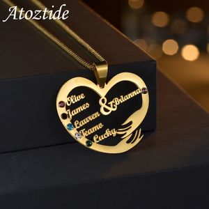 Charms Custom Family Names Necklaces Personalized Stainless Steel Nameplate Birthstone Heart Hand Hug For Women Birthday Gift 230808