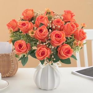 Fleurs décoratives Rose artificielle Simulation réaliste de longue durée Faux bouquet de fleurs pour la maison sans entretien