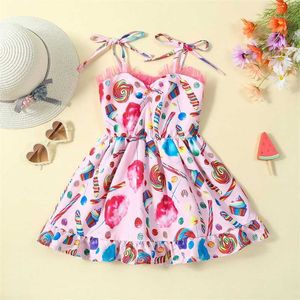 Vestidos de menina Ma baby gaun Anak bayi perempuan gaun pesta ulang tanpa lengan Motif permen musim panas untuk anak perempuan