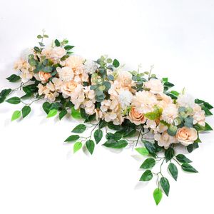 Decorative Flowers Wreaths 55/100CM DIY Artificial Wedding Flower Wall Arrangement Silk Peonie Rose Artificial Floral Row Decor Marriage Iron Arch Backdrop 230808